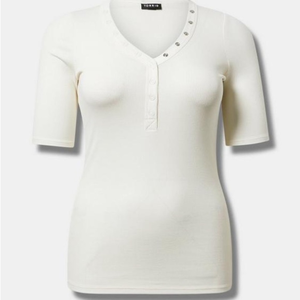 Torrid Cream Cotton Rib Henley Elbow Top